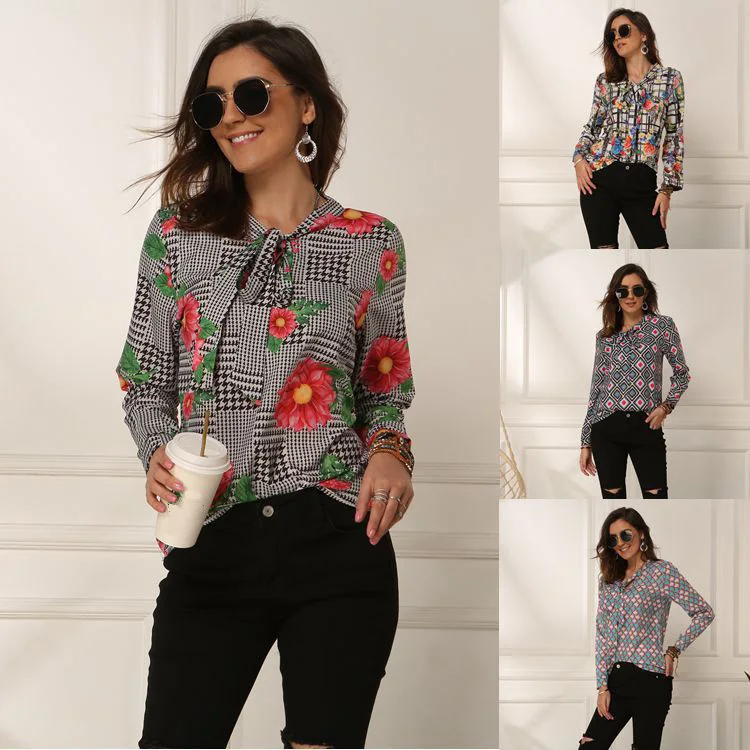 

Women Tops Blouses Elegant Print Office Women Shirt Tops 2020 NEW Spring Long Sleeve tops