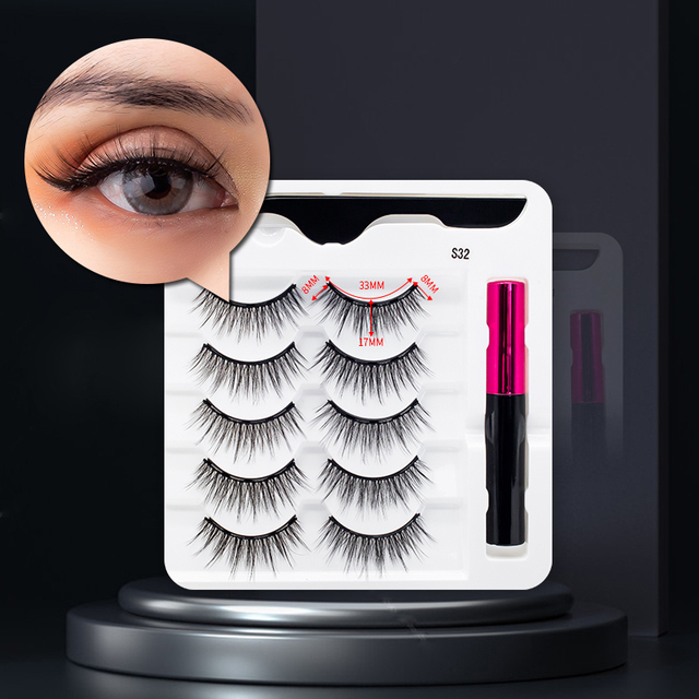 3/5/7Pairs Magnetic Eyelashes False Lashes Repeated Use Eyelashes Waterproof Liquid Eyeliner With Tweezer Makeup Set