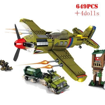 

World War 2 American Plane Tank Armored Vehicle Building Blocks Army WW2 Weapon Technic Bricks Educational Toys For Children