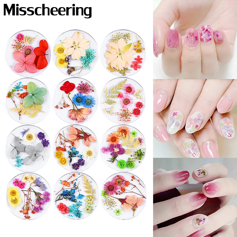 

Dried Flowers Leaf Nail Decorations Mix Natural Floral Gypsophila Sticker 3D Dry Beauty Nail Art Decals UV Gel Polish Manicure