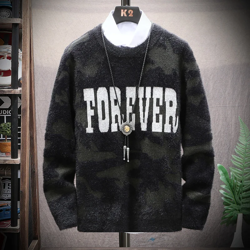 Sweater Men O-neck Plus Size Fashions Korean Style Printed Mens Sweaters  Warm Winter Clothes Casual Harajuku Cashmere Sweater