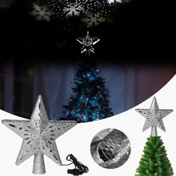 

3D Star Christmas Tree Topper Lighted Sparkling Star Tree with Rotating Snowflake Projection Light for Christmas Tree Ornament