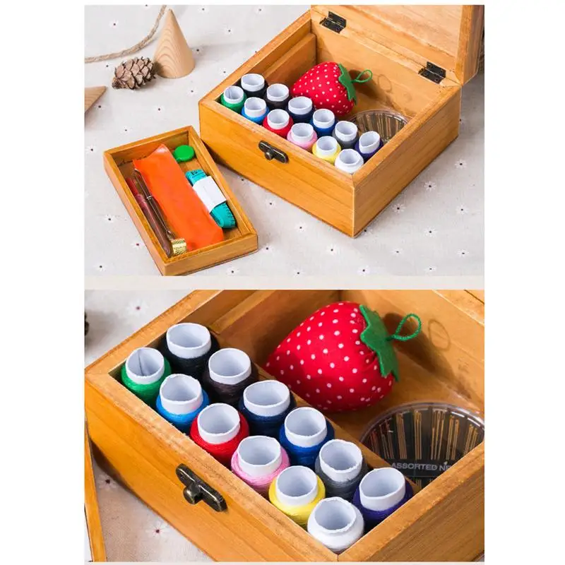 Print Design Sewing Basket, Sewing Kit Storage Box with Removable Tray,  Built-in Pin Cushion and Interior Pocket