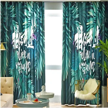 

Custom any size photo green plants curtains small fresh custom bay window blackout curtains