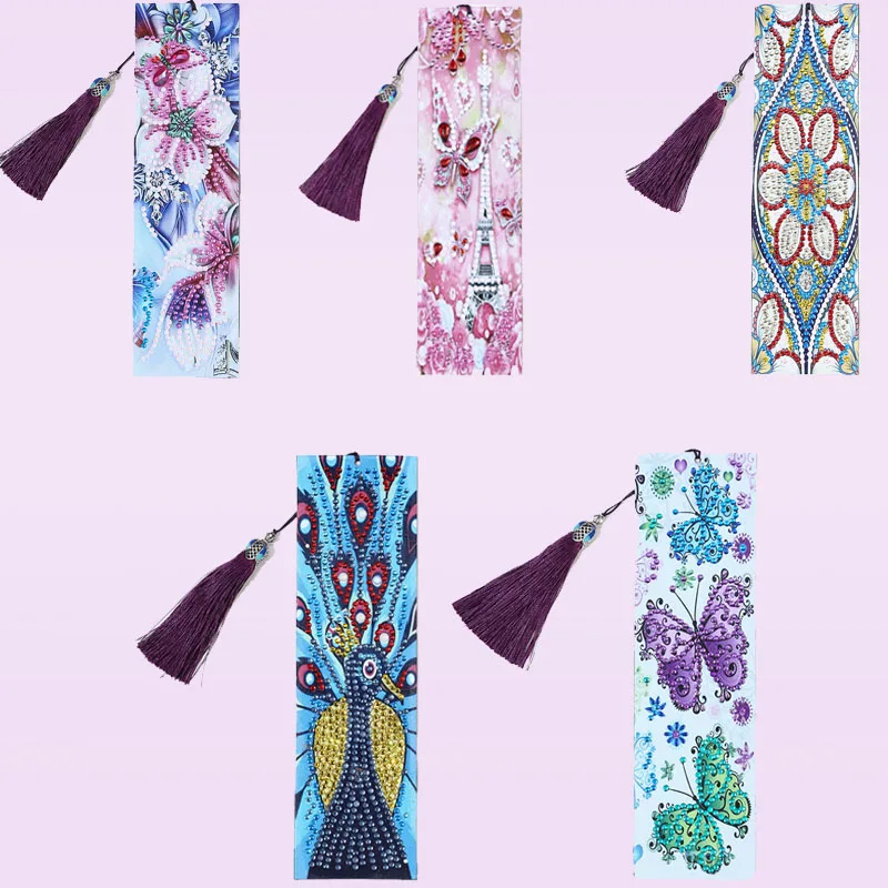 5D DIY Diamond Painting Creative Leather Bookmarks Tassel Bookmarks Special Shaped Diamond Embroidery Craft decoration