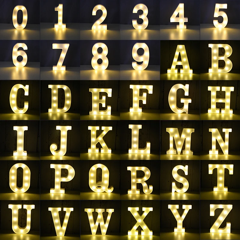 

Luminous LED Letter Number Night Light English Alphabet Number Battery Lamp Romantic Wedding Christmas Party Decoration