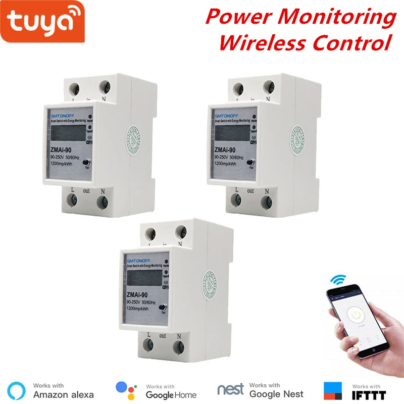 Умный Wi Fi переключатель энергопотребления Tuya 3 шт. измеритель 110 220 В Din рейка пульт