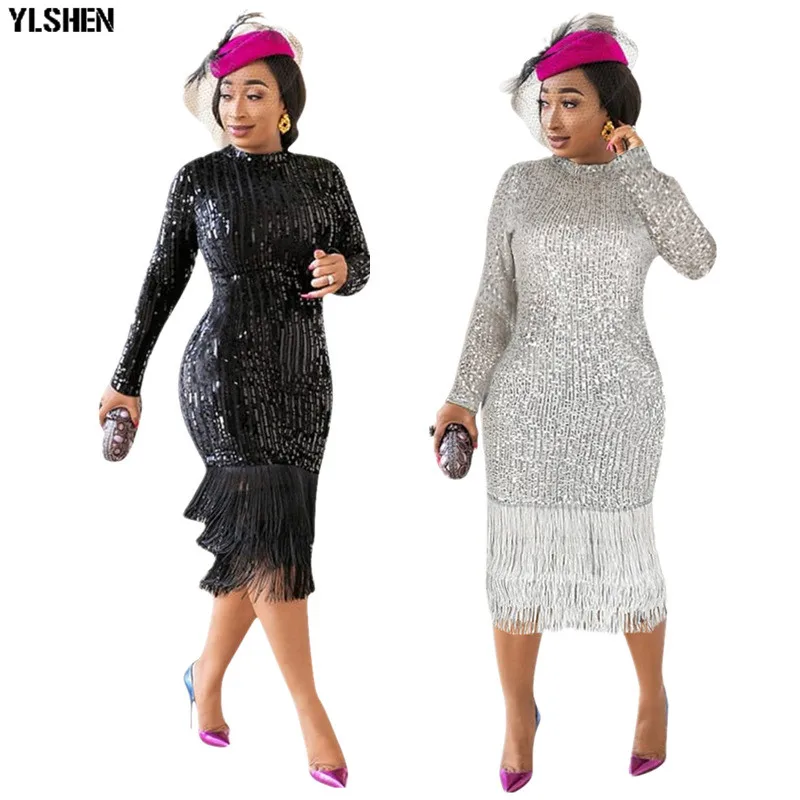 African Dresses for Women Dashiki Super Elastic Sequins Tassel African Dress African Clothes New Ankara Dresses Africa Clothing 20