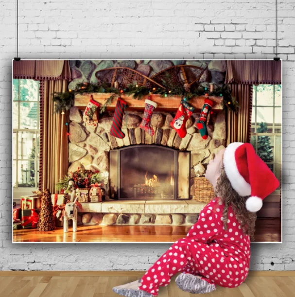 

Laeacco Christmas Party Fireplace Gift Backdrop Portrait Photo Shoot Party Background For Photography For Photo Studio