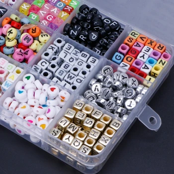 

1100PCS Mixed Color Acrylic Alphabet Letters A-Z Cube Beads for Jewelry Making X7JB