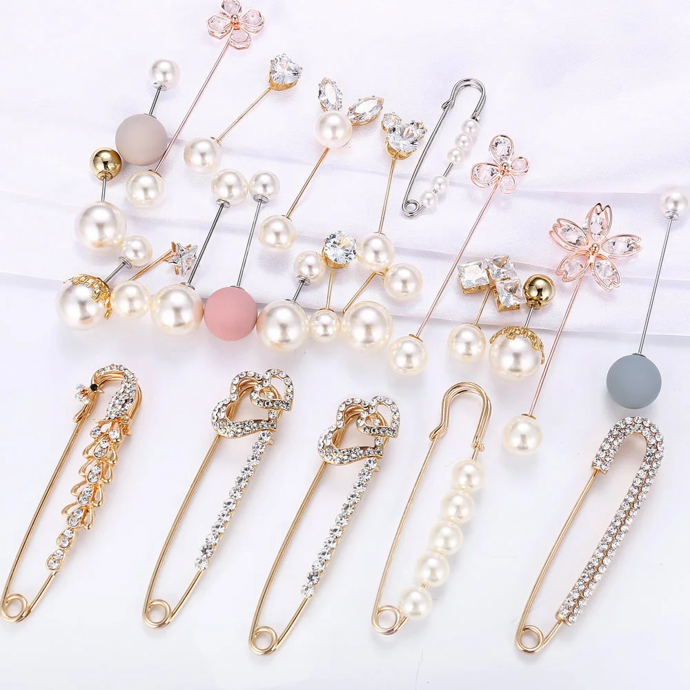 23 Styles Big Beads 8 Chakra Simulated Pearl Brooch Pin Dress Rhinestone Decoration Buckle Pin Jewelry Brooches For Men Women