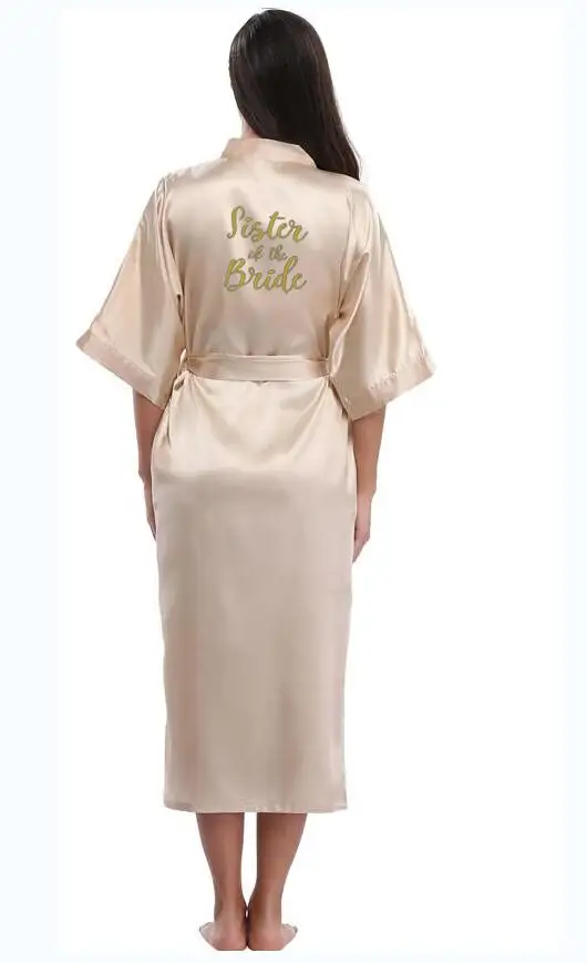 Шелковый атласный кружевной халат белый халат подружки невесты Свадебный длинный халат - Цвет: champa sister bride