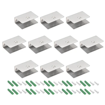 

uxcell Glass Shelf Brackets - Adjustable Stainless Steel Glass Clamp Clip Holder Rectangle for 10-14mm Thickness 10pcs