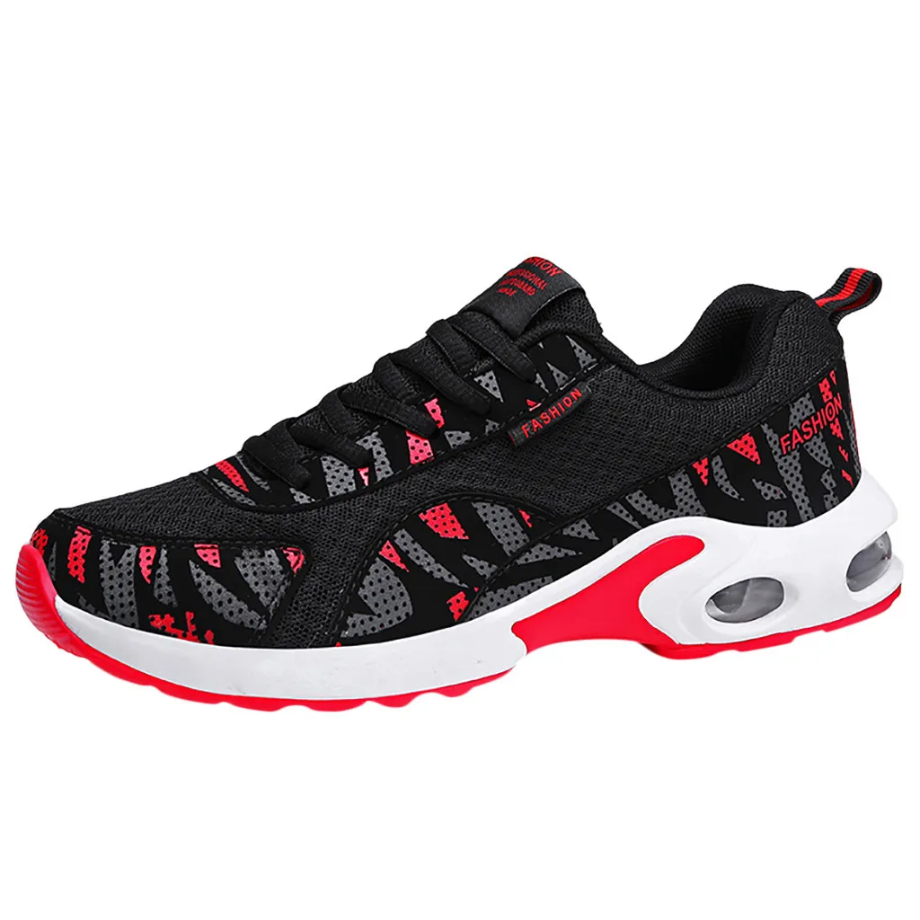 Stylish Mens Flats Sneakers Breathable Mesh Comfortable Lightweight Walking Shoe Thick Bottom Soft Sole Shoes sapato masculino - Color: Red