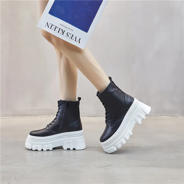 Tanie 2021 zima prawdziwe skórzane Med Heel kobiety buty sklep