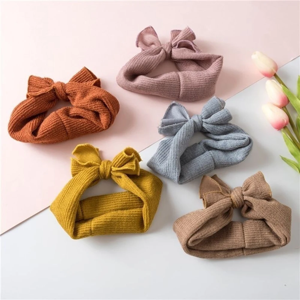 Baby Girls Bunny Kids Solid Turban Knot Bow Hair Bands Head Wrap Rabbit Knitted Headband Accessories Gift | Мать и ребенок