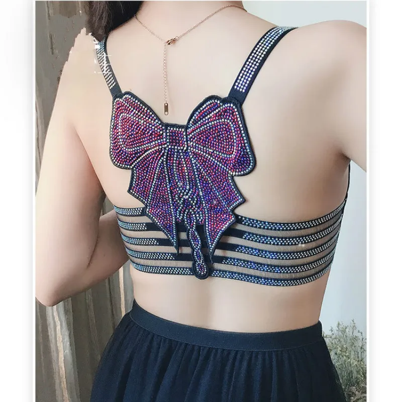 

Sexy Women Gemstones Bra Lady Sexy Back Rhainstones Bra Women Bead Work Underwear Woman Bling Bling Camisole Tops