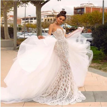 

Fashion Vintage Beading Lace Cap Sleeve Mermaid Wedding Dresses Sweetheart Court Train Zipper Customed Made Bridal Gown For Brid