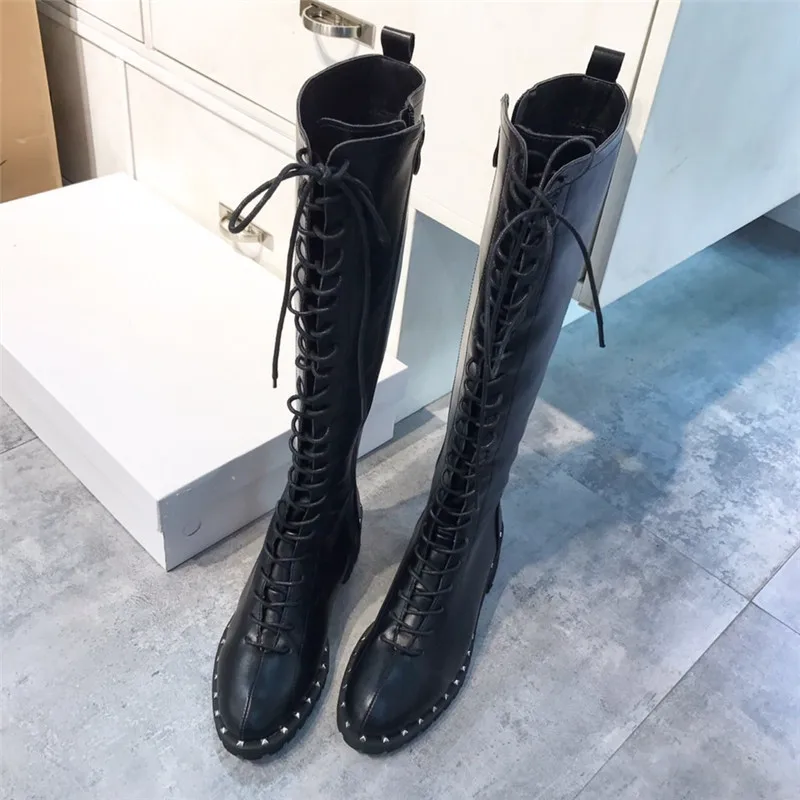 2019 г. новые осенние женские сапоги до колена кожаные удобные теплые зимние