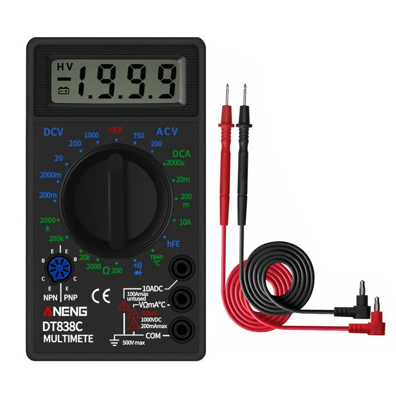 Цифровой мультиметр AC/DC ЖК-мультиметр Вольтметр Амперметр Ом тестер Высокая безопасность ручной измеритель DT830B с проводом ручка кабель - Цвет: DT838C black