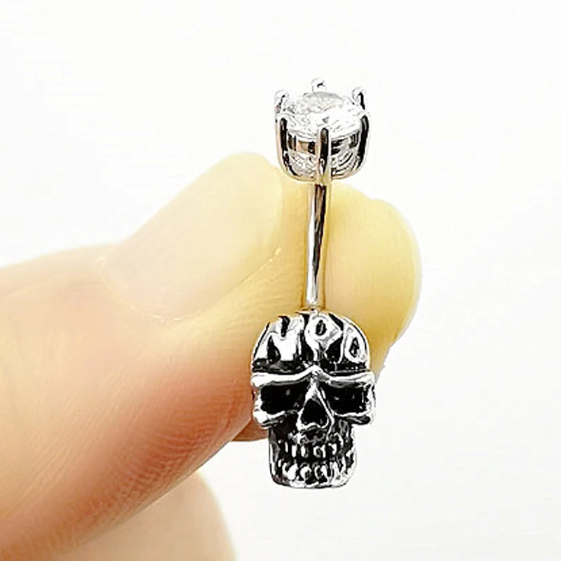 

925 sterling silver skull Belly button Rings Clear CZ Navel Piercing Rings body Jewelry