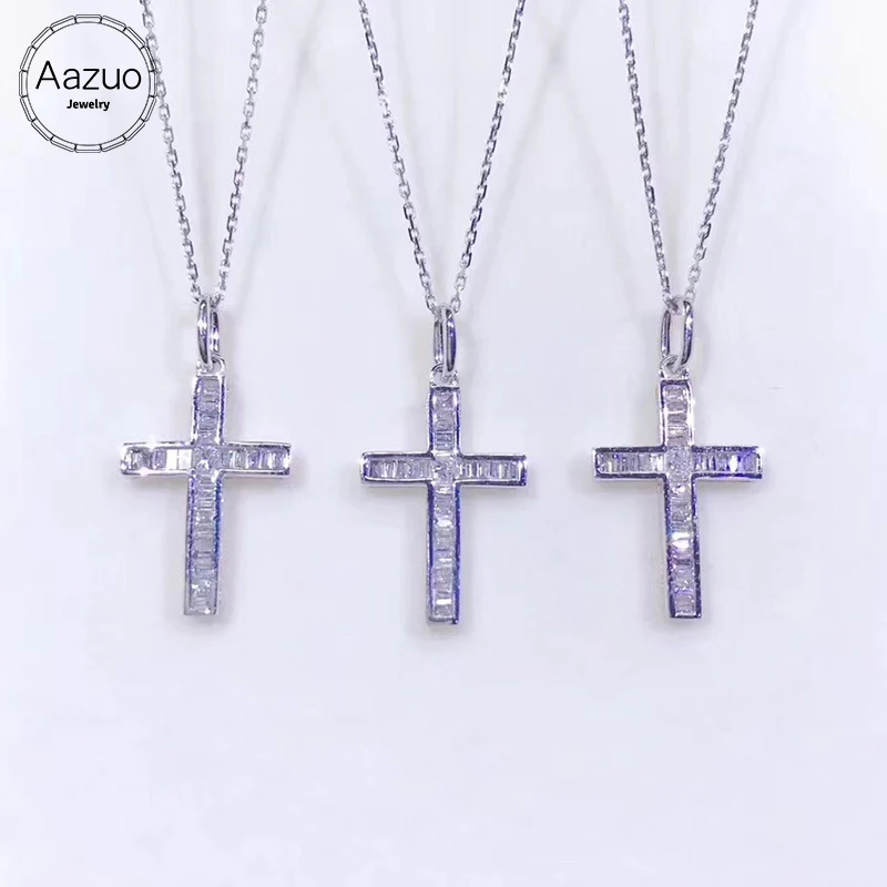 

Aazuo Real Princess Diamonds 100% 18K White Gold Cross Pendent With Chain Necklace gifted for Women Wedding Au750