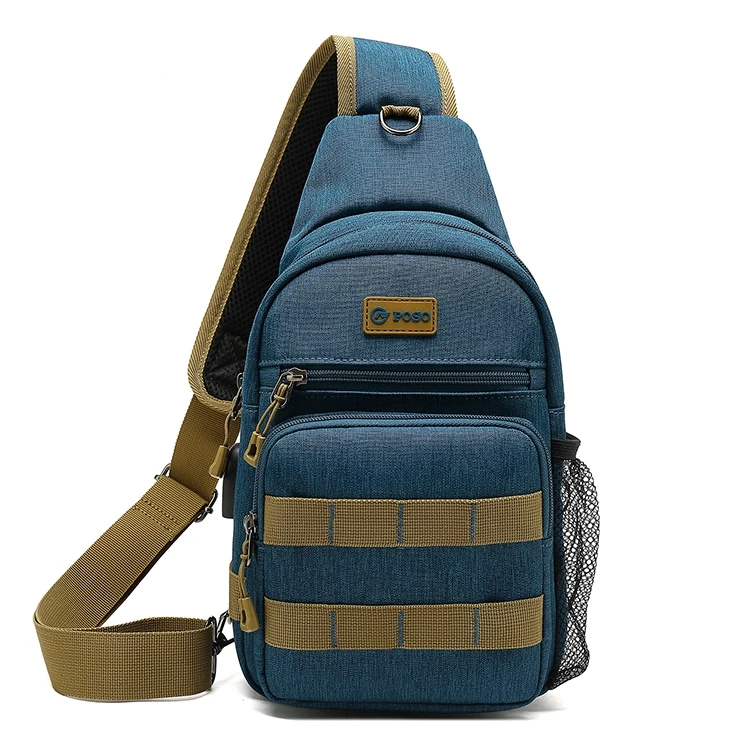 Многофункциональная модная мужская сумка через плечо, зарядка через usb, сумки-мессенджеры, Мужская нагрудная сумка, водонепроницаемая мужская сумка на плечо - Цвет: Синий