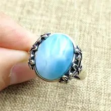 14x11 мм Настоящее натуральное синее кольцо Larimar для женщин и мужчин регулируемый размер 925 серебряные овальные бусины модные ювелирные изделия AAAAAA