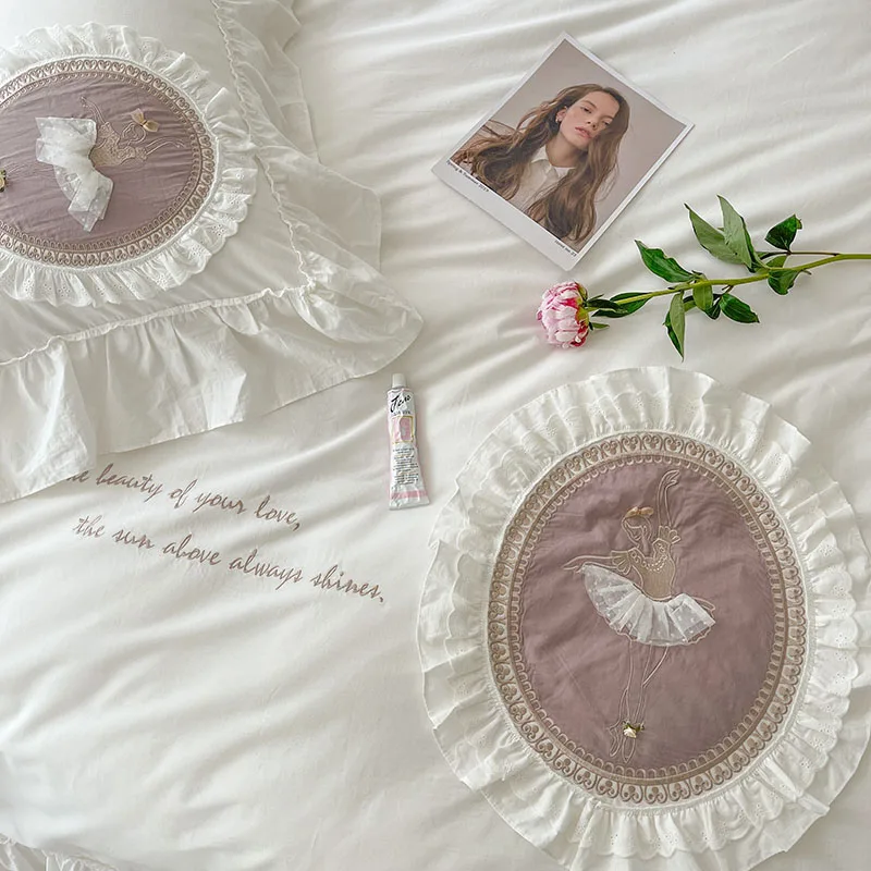 Chiffon Ruffle Double Duvet Cover Set Bed Linen Pillowcases Super Soft Washed Cotton Princess Ballet Embroidery Bedding Set 11 Hf5e6612784224c2b8a1c47e8931438b9I