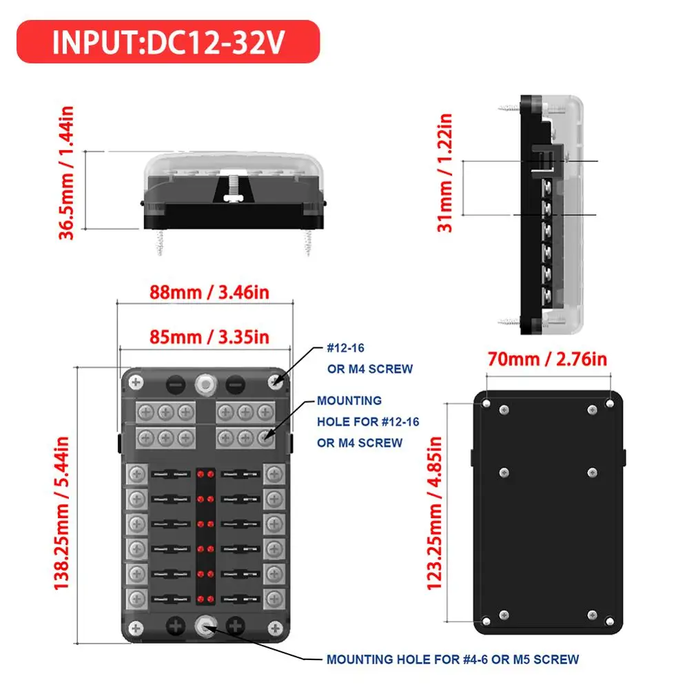 12V 32V 12 Way Blade Fuse Box держатель блока светодиодный индикатор автомобильный морской