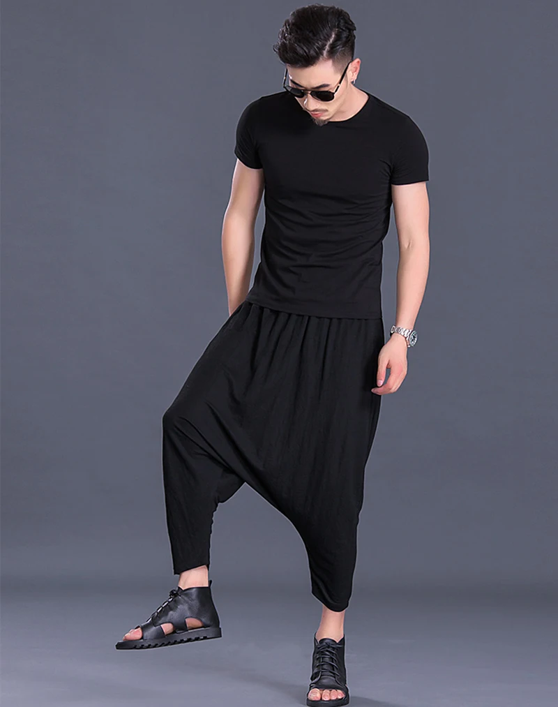 Summer Men's Large Size Harem Pants Ankle-Length Casual Loose Drop-crotch Pencil Trousers Middle Microelastic Waist A222