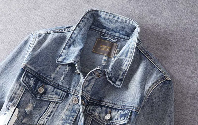 KIOVNO Men Ripped Punk Denim Jackets Coats Printed Distressed Jeans Jackets Outwear Male Streetwear Clothing  (1)