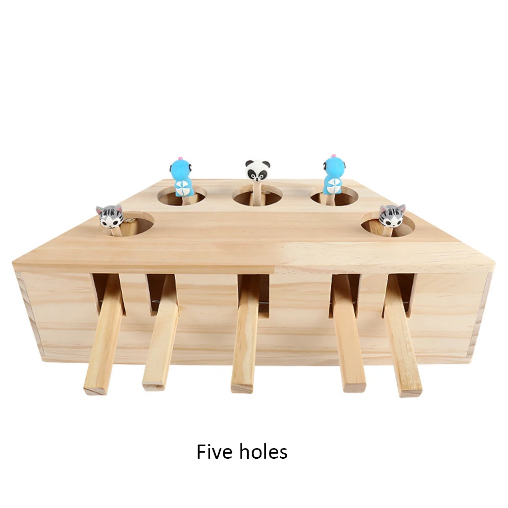 5 Holes Игрушка для кошек домашние твердые деревянные игрушки для охоты интерактивные 3/5 отверстий сиденье для мыши царапины игрушки для кошек товары для домашних животных лучший подарок - Цвет: 5 Holes