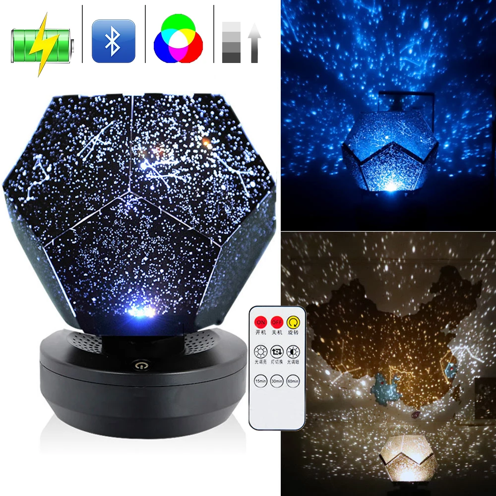 

Rechargeable BlueTooch Stars Sky Projector 4 levels brightness Switch 3 Color Light DIY Assembly Home Planetarium Lamp Bedroom D