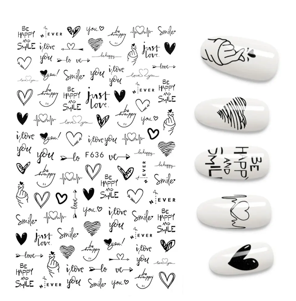 The New 3D Nail Sticker Cool English Letter stickers for nail Foil Love Heart Design Fashion Manicure Stickers