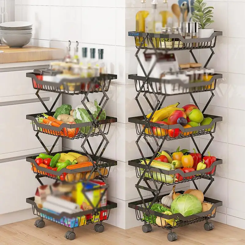 

3 4 5 Layer Kitchen Foldable Stretch Fruit and Vegetable Storage Rack with Rollers Kitchen Bathroom Living Room Sundries Rack