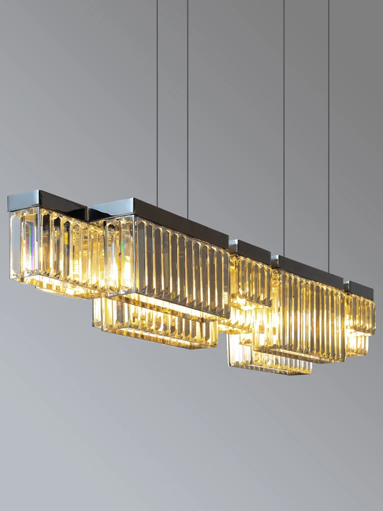 HAIXIANG LED Chrome Lamp Crystal Chandelier Irregular Dining Room Long Table Lighting Ceilight Pendant Lamp