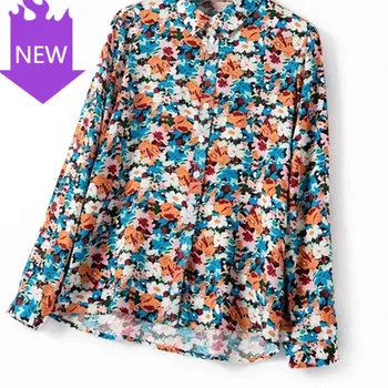 

Turn Down Collar single-breasted Flowers Printted Chic Female shirt and top 2020 Spring Summer Women Floral Blouse ladies