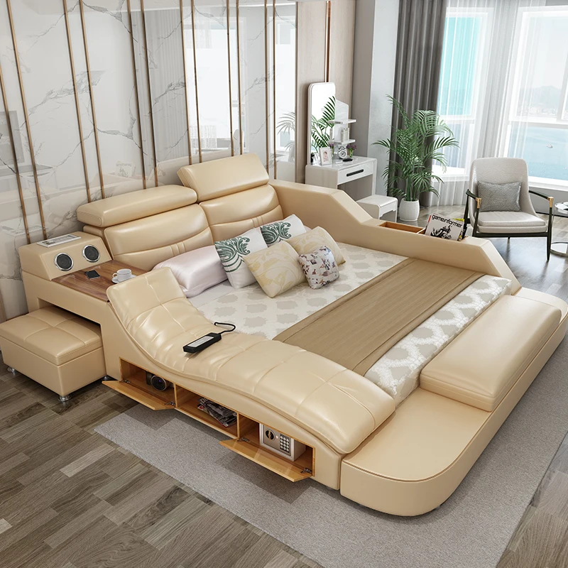 Оптовая продажа натуральная кожа рама для кровати мягкие массажер хранения