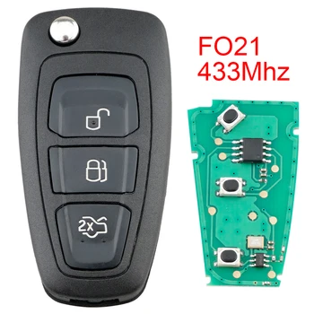 

Car Remote Key Fob Replacement 433Mhz 3 Buttons Flip Remote Key Fob with F021 Blade Fit for Ford Focus Mk1 Mondeo