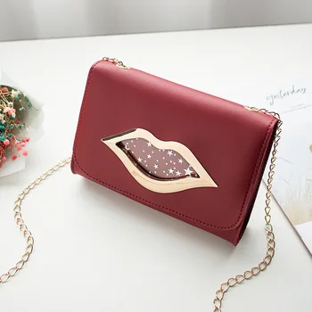 

Luxury Designer Women Bags 2020 New Fashion Big Lips Shoulder Bag Sweet Lady Fan Messenger Bag Cover Type Chain Small Square Bag
