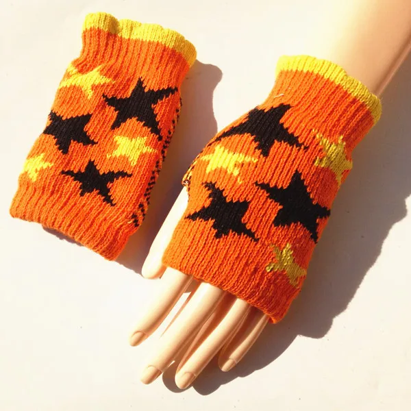 

Fingerless Gloves Female Winter Cute Korean-style Five-pointed Star Warm Yarn Half Finger Half Length Students Big Boy Gloves