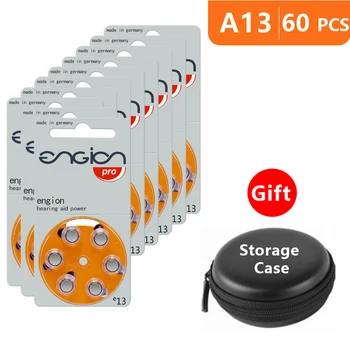 

Hearing Aid Batteries Size 13 za Engion Pro,Pack of 60,Orange Tab PR48 1.45V Type A13 AU-6nhs Zinc Air Battery with Storage Case