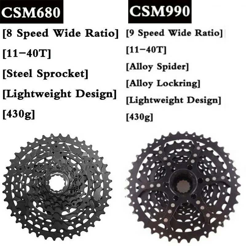 SUNRACE 8/9 Speed Cassette 11-40T Wide Ratio Freewheel MTB Bicycle Sprocket SUNRACE 8/9 Speed Cassette 11-40T Wide Ratio Freewheel MTB Bicycle Sprocket