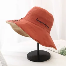 LVYI 006 Новинка Осень Спортивная улыбка вышивка женская повседневная хлопковая Flappy Большие Полями рыболовная шляпа от солнца Gorros