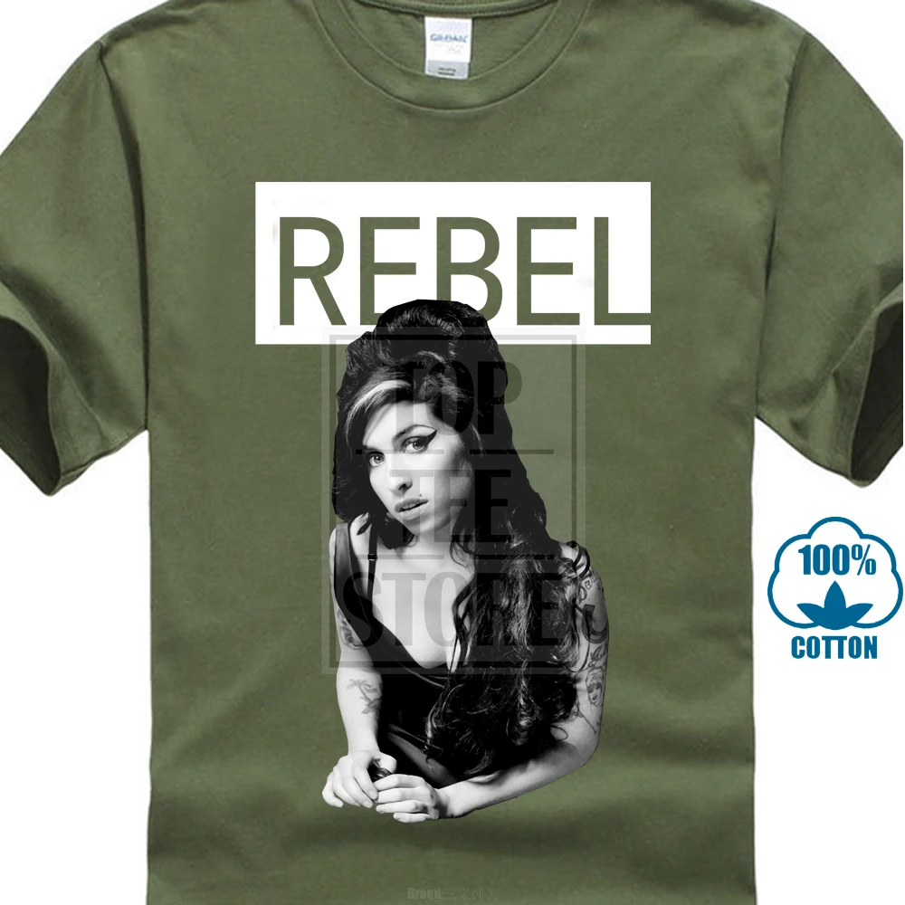 Amy Winehouse Rebel черная футболка новая официальная Merch 018873 - Цвет: Армейский зеленый