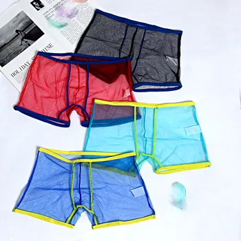 

4PCS Men Underwear Boxers Sexy Mesh Transparent Men Boxer Underwear Gay Low waist Underwear Shorts Boxer Slip Homme Panties