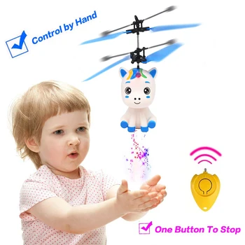 2 Colors Flying Unicorn Toy With LED Light Hand Controlled Unicorn Helicopter Toy Original Box Packaging Boy Girl Gifts 1