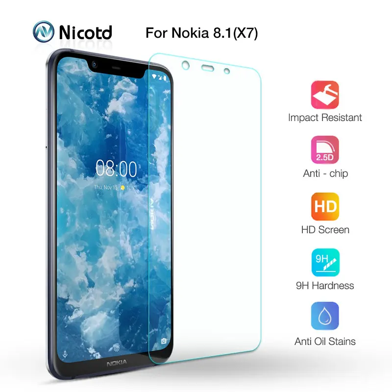 Закаленное стекло 9h для Nokia 8 1 X7 3 шт. защитная пленка 2 4 7 Plus|Защитные стёкла и