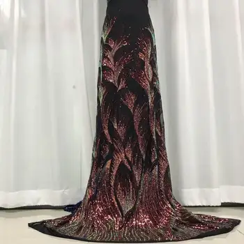 

African Lace Fabrics red High Quality Tulle Lace Nigerian Sequins Lace Fabric France Milk Silk French Net Lace Fabric wedding FJ